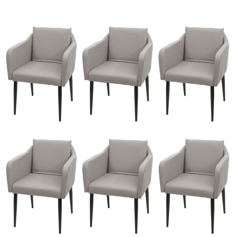 Lot de 6 chaises de salle à manger  fauteuil - similicuir taupe-gris