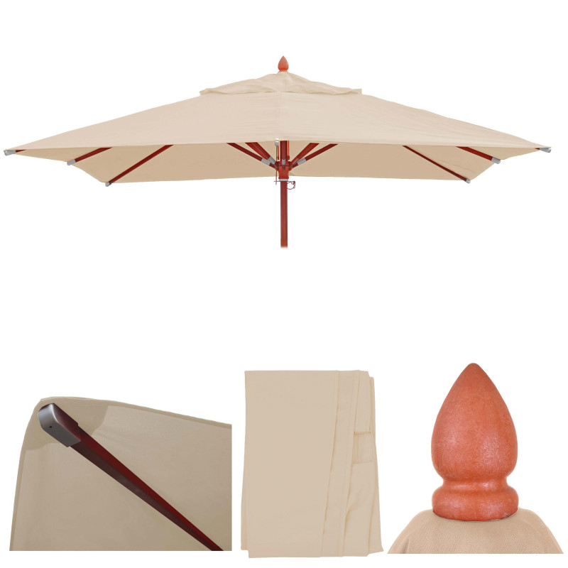 Toile pour la gastronomie parasol en bois carré 3x3m polyester 3kg - crème