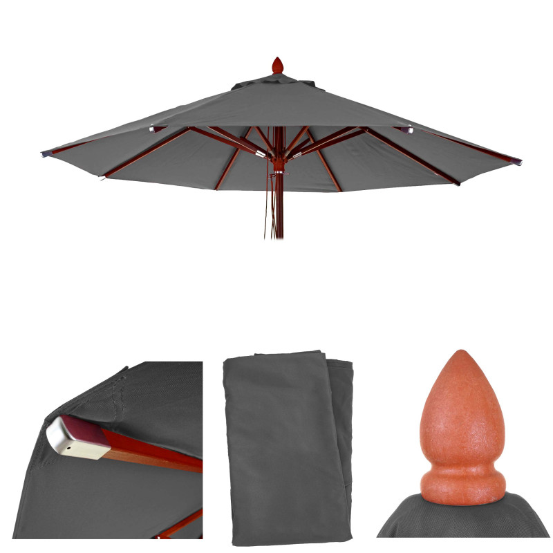 Toile pour parasol de gastronomie en bois rond Ø4m polyester 3kg - anthracite