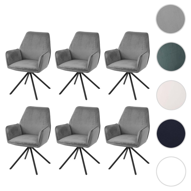 Lot de 6 chaises de salle à manger  avec accoudoirs - velours, Turquoise- bleu