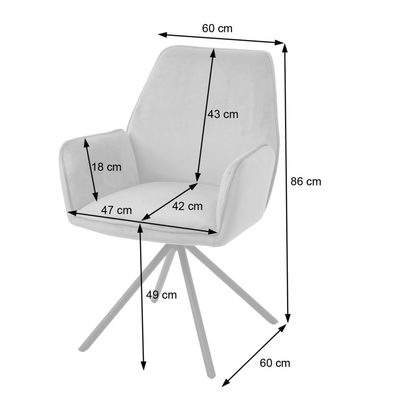 Lot de 6 chaises de salle à manger  avec accoudoirs - velours, Turquoise- bleu