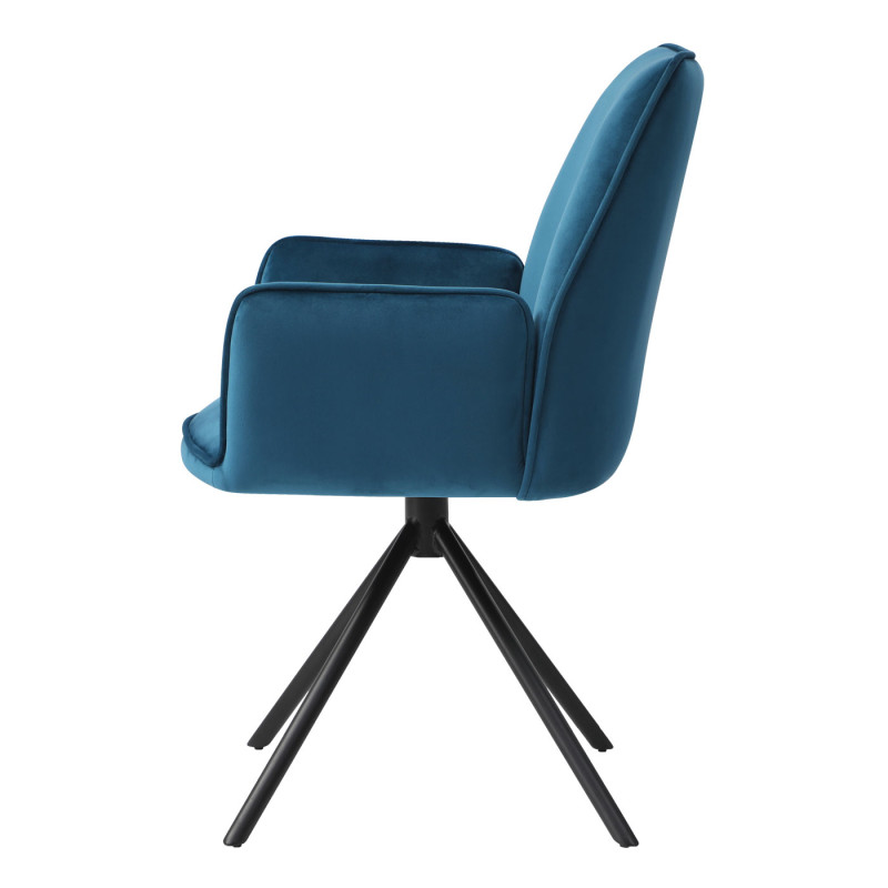 Lot de 6 chaises de salle à manger  avec accoudoirs - velours, Turquoise- bleu