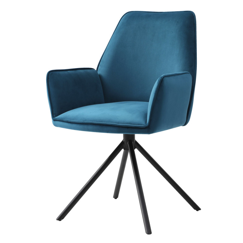 Lot de 6 chaises de salle à manger  avec accoudoirs - velours, Turquoise- bleu