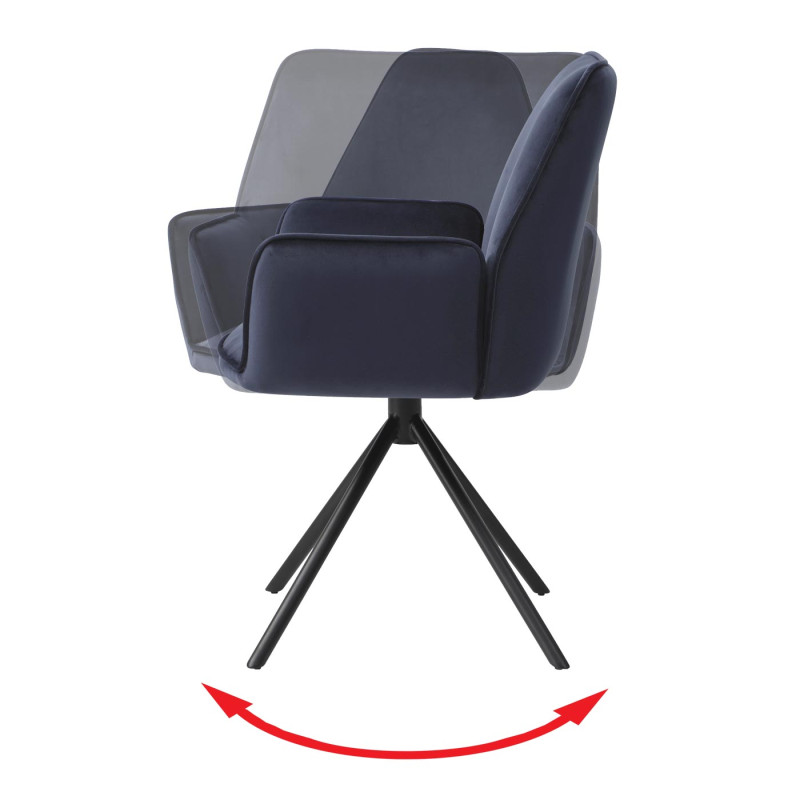 6x chaise de salle à manger avec accoudoirs, pivotante Auto-Position - velours, anthracite-bleu