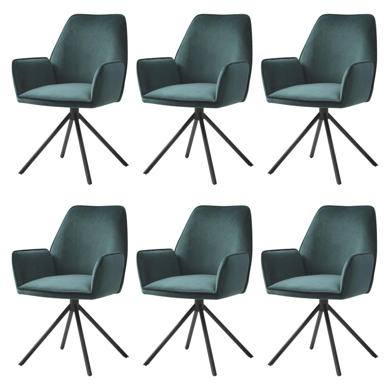 Lot de 6 chaises de salle à manger  avec accoudoirs - velours, vert