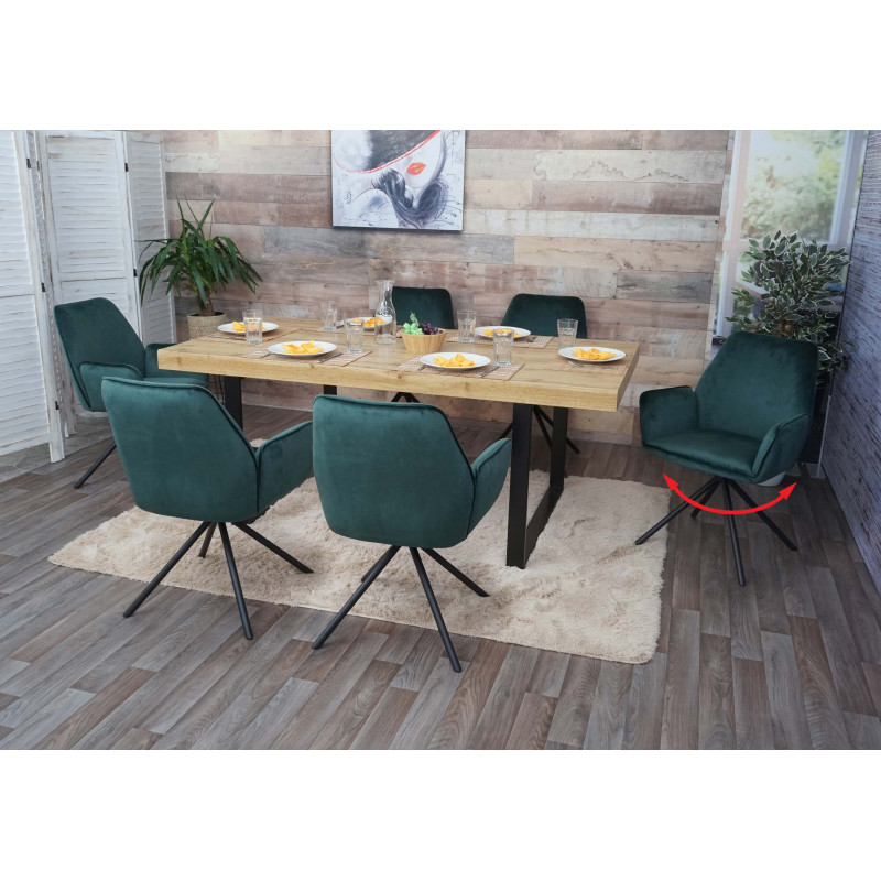 Lot de 6 chaises de salle à manger  avec accoudoirs - velours, vert