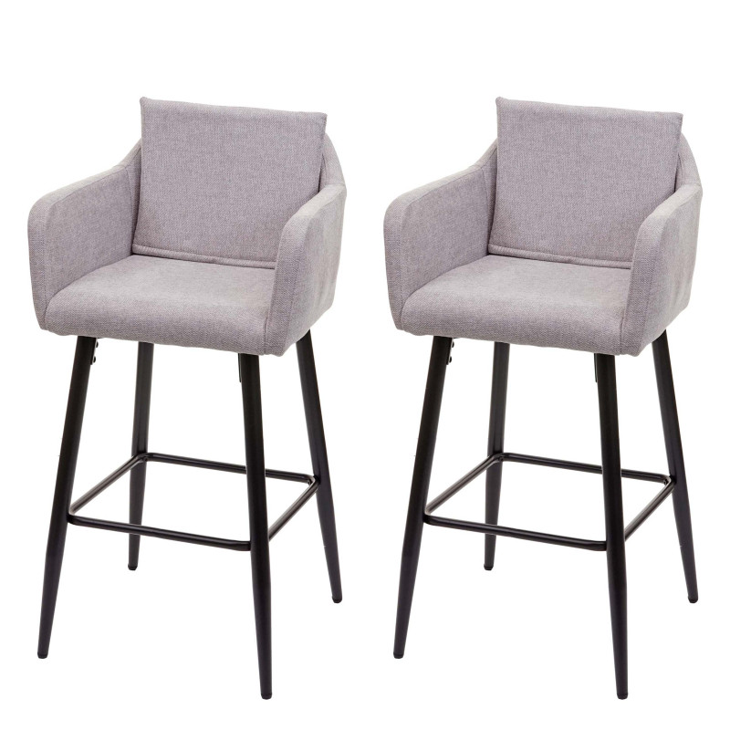 2x Tabouret de bar tabouret de comptoir, repose-pieds métal - tissu/textile gris clair