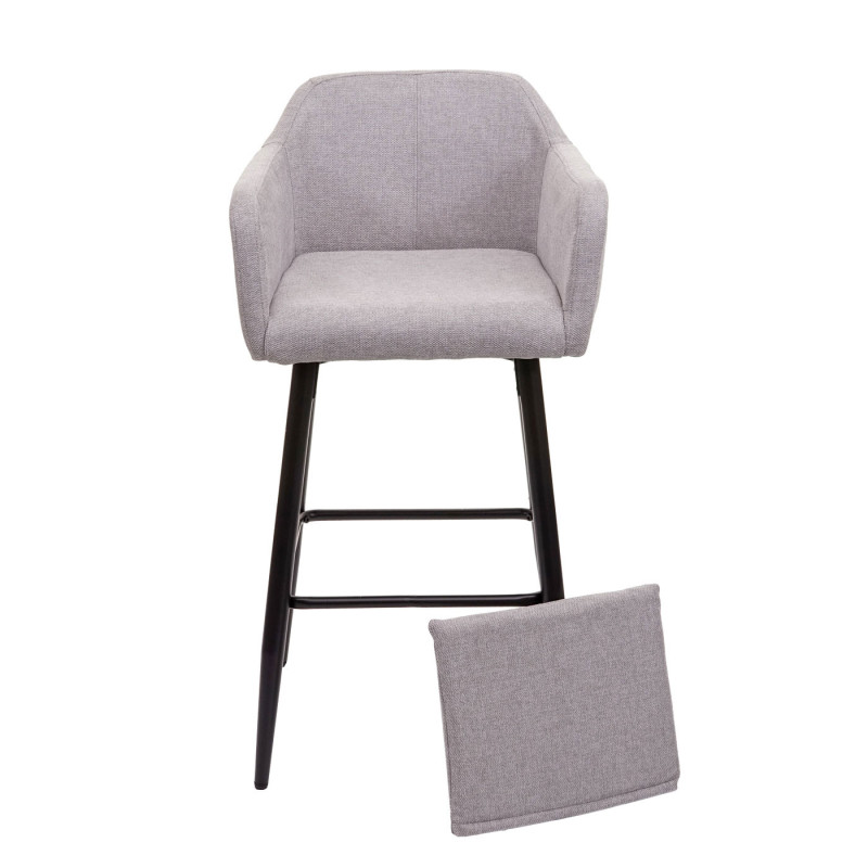 2x Tabouret de bar tabouret de comptoir, repose-pieds métal - tissu/textile gris clair