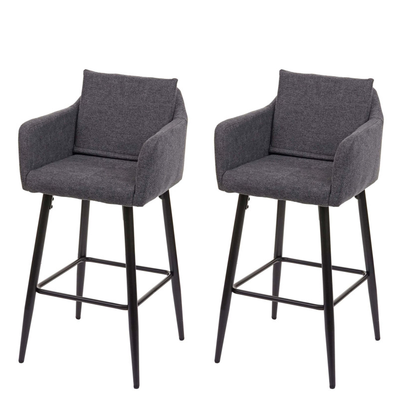 2x Tabouret de bar tabouret de comptoir, repose-pieds métal - tissu/textile gris foncé