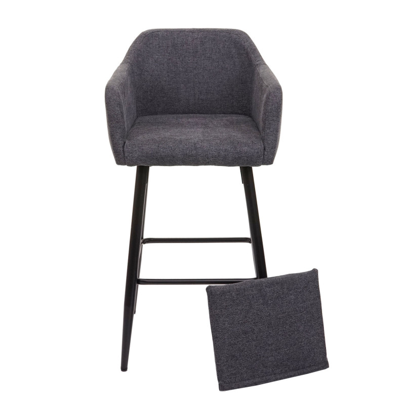 2x Tabouret de bar tabouret de comptoir, repose-pieds métal - tissu/textile gris foncé