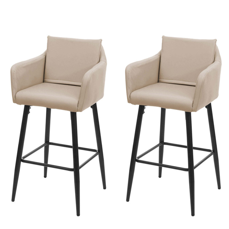 2x Tabouret de bar tabouret de comptoir, repose-pieds métal - similicuir taupe