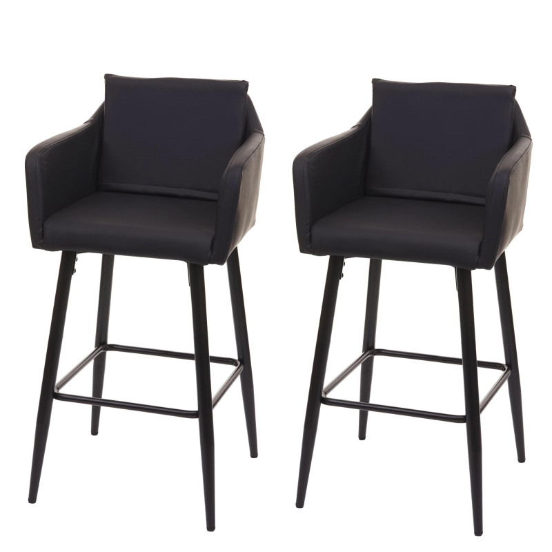 2x Tabouret de bar tabouret de comptoir, repose-pieds métal - similicuir noir