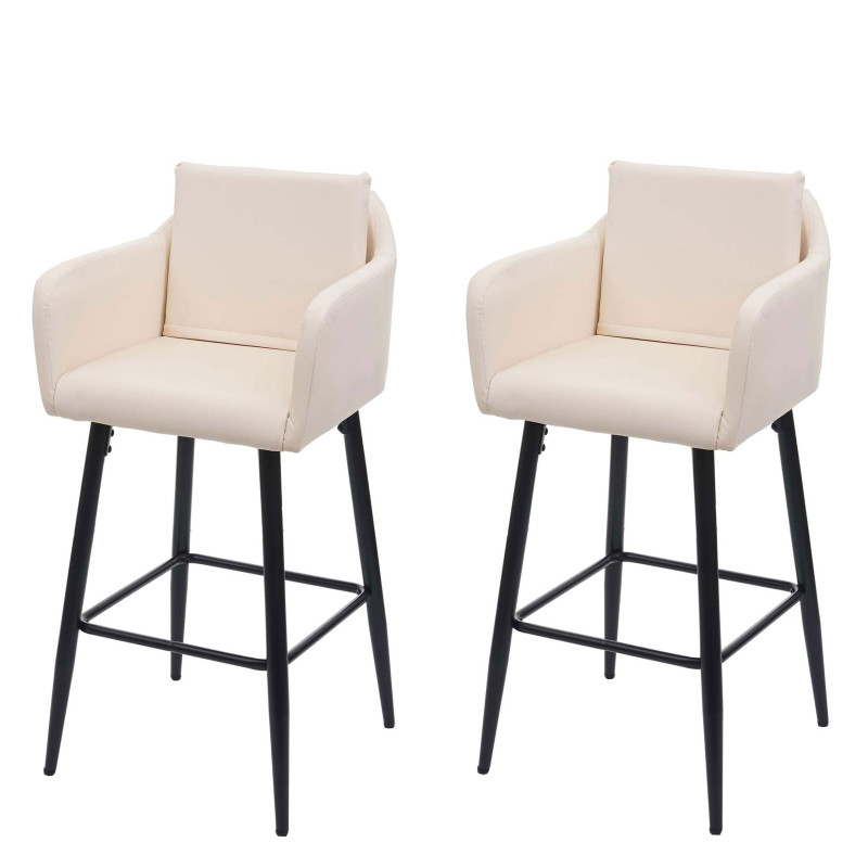 2x Tabouret de bar tabouret de comptoir, repose-pieds métal - similicuir crème-beige