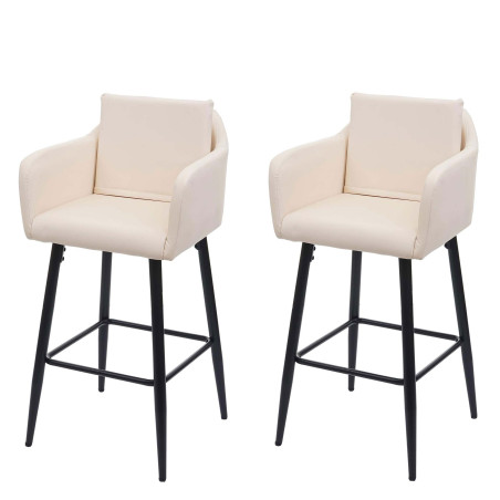 2x Tabouret de bar tabouret de comptoir, repose-pieds métal - similicuir crème-beige