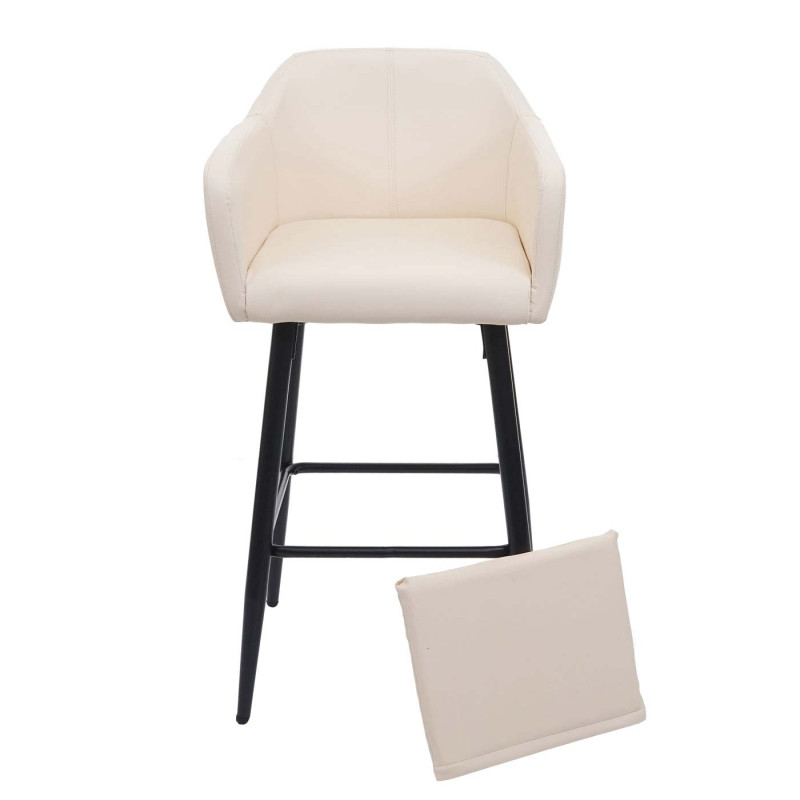 2x Tabouret de bar tabouret de comptoir, repose-pieds métal - similicuir crème-beige