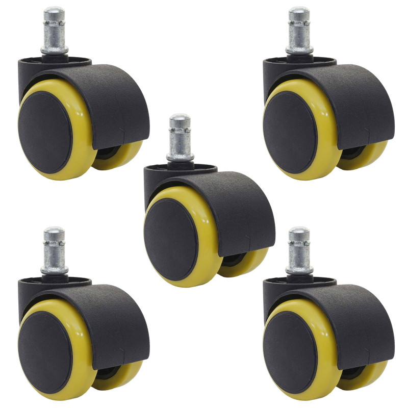 5x roulettes pour sol dur roulettes pour chaise de bureau, 150kg capacité de charge 50mm - jaune