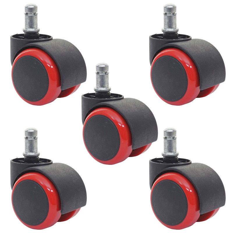 5x roulettes pour sol dur roulettes pour chaise de bureau 150kg capacité de charge 50mm - rouge