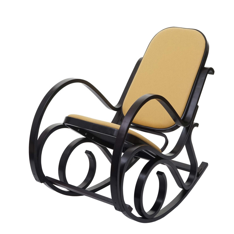 Fauteuil à bascule M41, fauteuil TV, bois massif - Aspect noyer, tissu/textile jaune