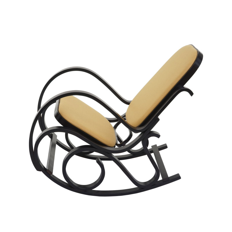 Fauteuil à bascule M41, fauteuil TV, bois massif - Aspect noyer, tissu/textile jaune