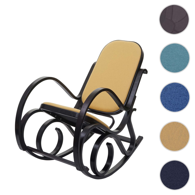 Fauteuil à bascule M41, fauteuil TV, bois massif - Aspect noyer, tissu/textile jaune