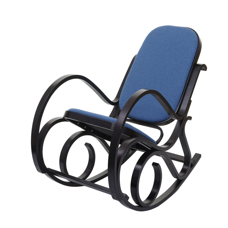 Fauteuil à bascule M41, fauteuil TV, bois massif - Aspect noyer, tissu/textile bleu