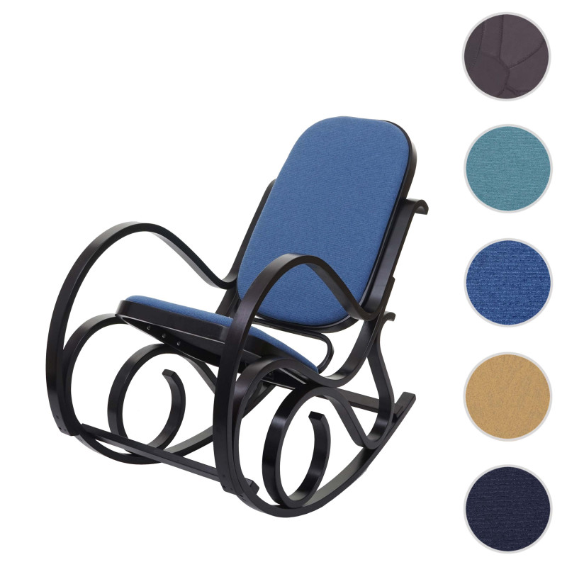 Fauteuil à bascule M41, fauteuil TV, bois massif - Aspect noyer, tissu/textile bleu