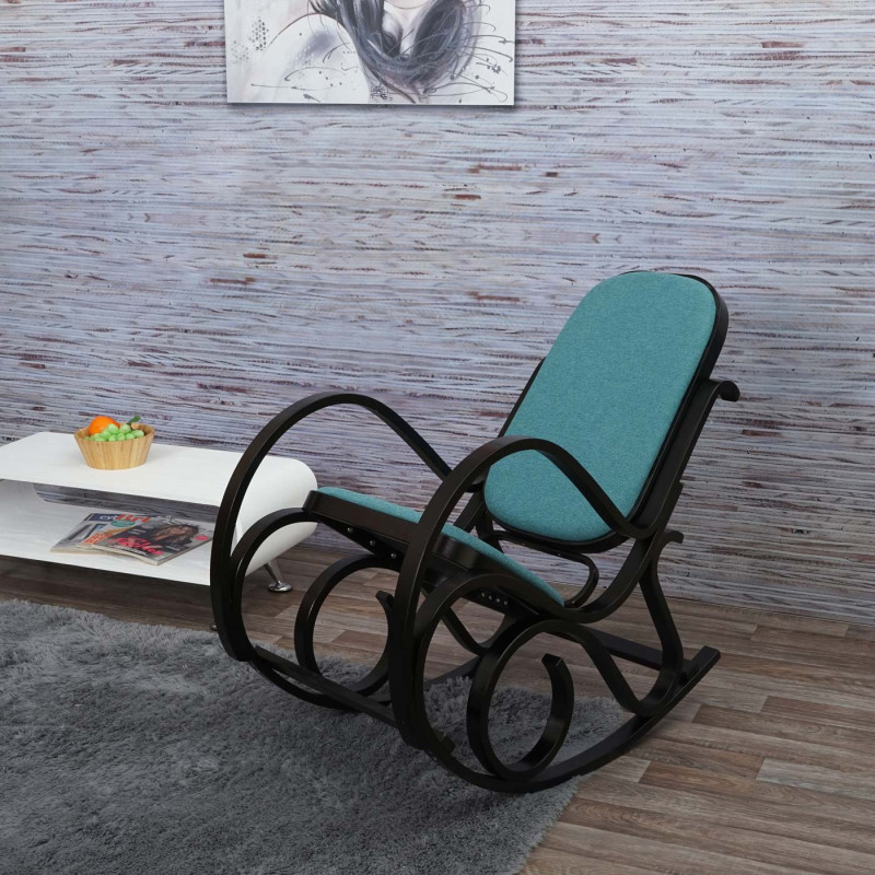 Fauteuil à bascule M41, fauteuil TV, bois massif - Aspect noyer, tissu/textile vert