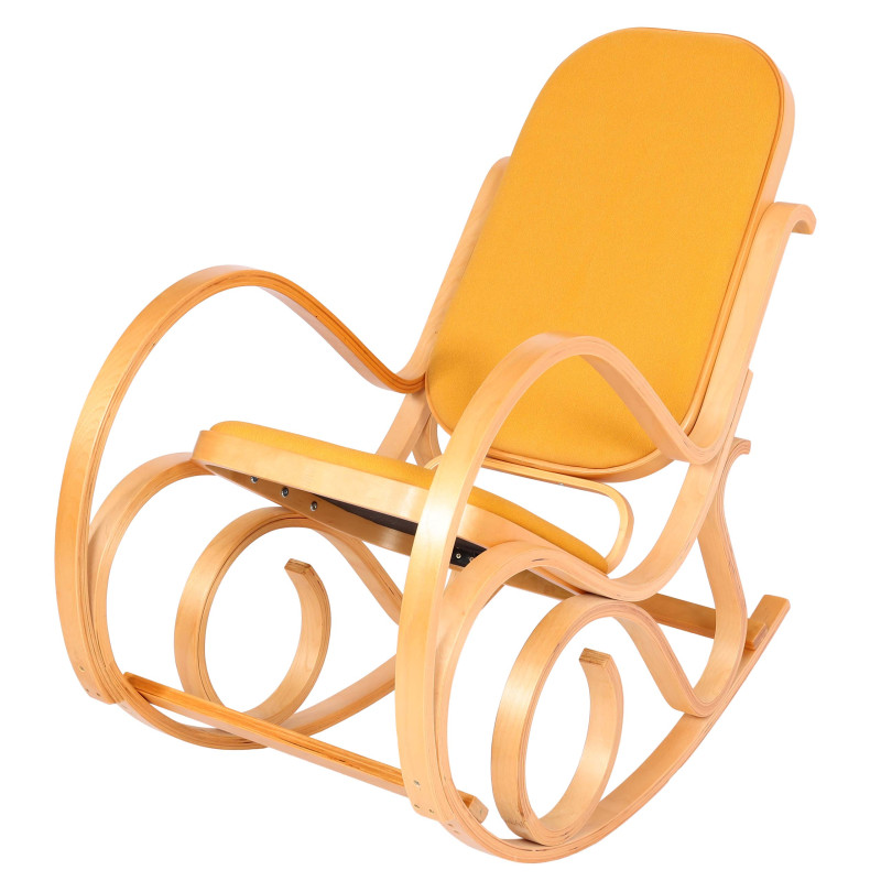 Fauteuil à bascule M41, fauteuil TV, bois massif - aspect chêne, jaune