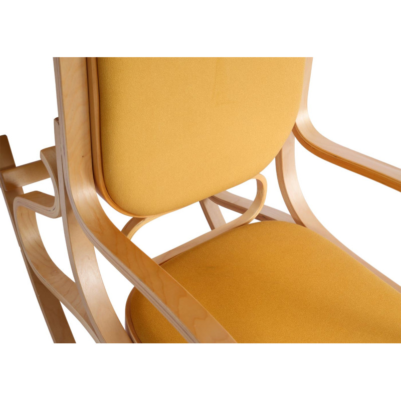 Fauteuil à bascule M41, fauteuil TV, bois massif - aspect chêne, jaune