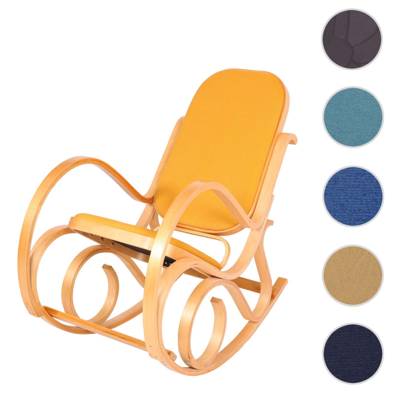 Fauteuil à bascule M41, fauteuil TV, bois massif - aspect chêne, jaune