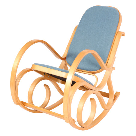 Fauteuil à bascule M41, fauteuil TV, bois massif - aspect chêne, bleu