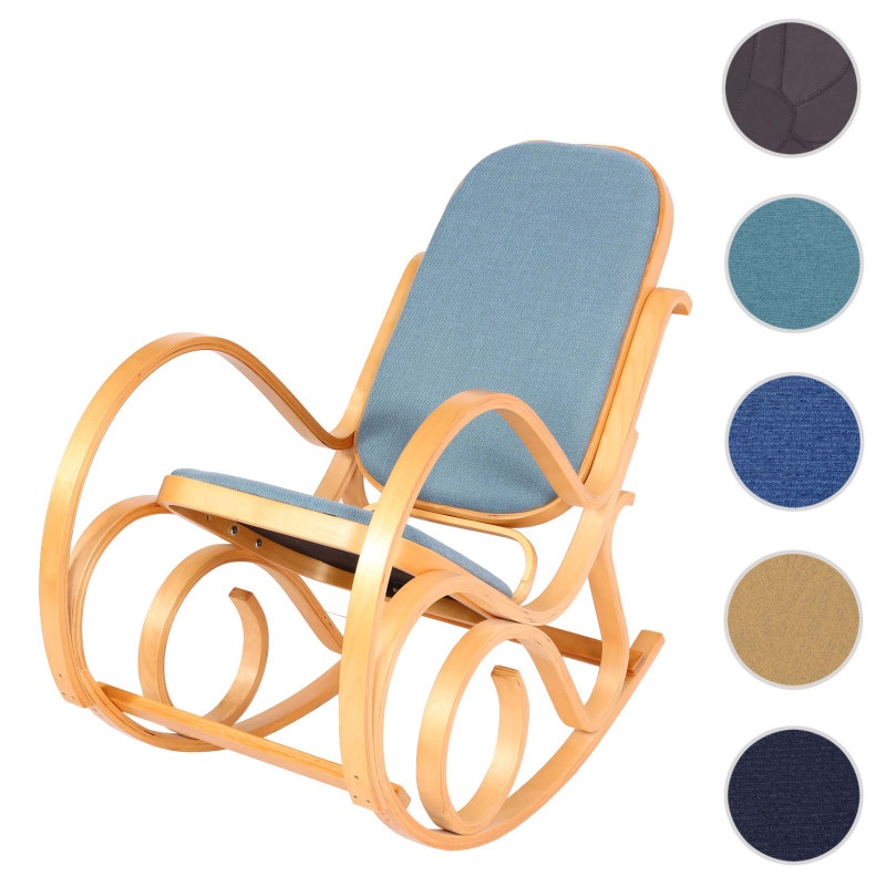 Fauteuil à bascule M41, fauteuil TV, bois massif - aspect chêne, bleu