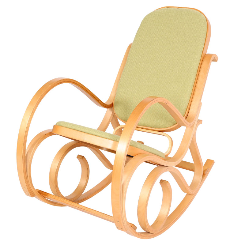 Fauteuil à bascule M41, fauteuil TV, bois massif - aspect chêne, tissu/textile vert