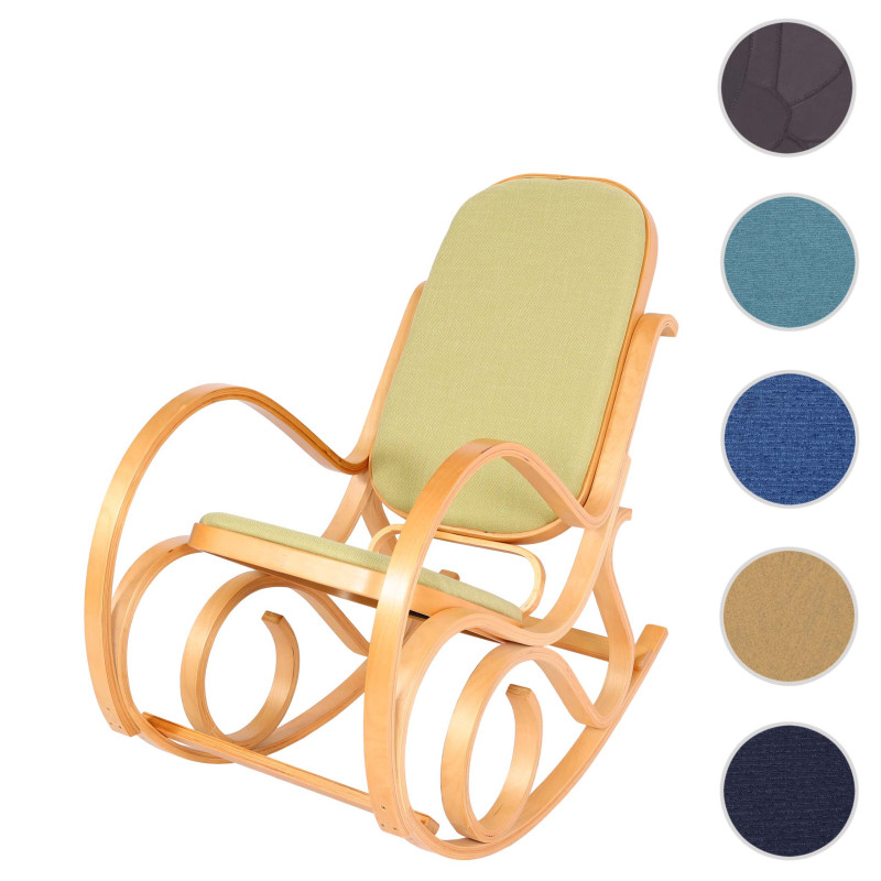 Fauteuil à bascule M41, fauteuil TV, bois massif - aspect chêne, tissu/textile vert