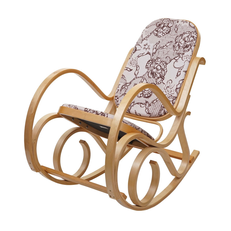 Fauteuil à bascule M41, fauteuil TV, bois massif - aspect chêne, tissu/textile jacquard marron
