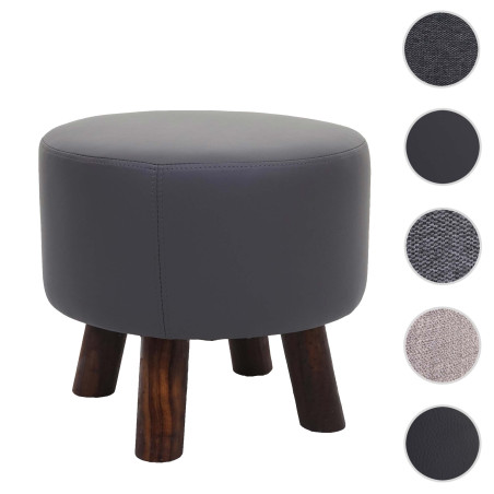 Tabouret tabouret ottoman pouf, Ø 42cm rond - tissu/textile gris clair