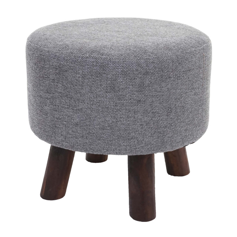 Tabouret tabouret ottoman pouf, Ø 42cm rond - tissu/textile gris clair