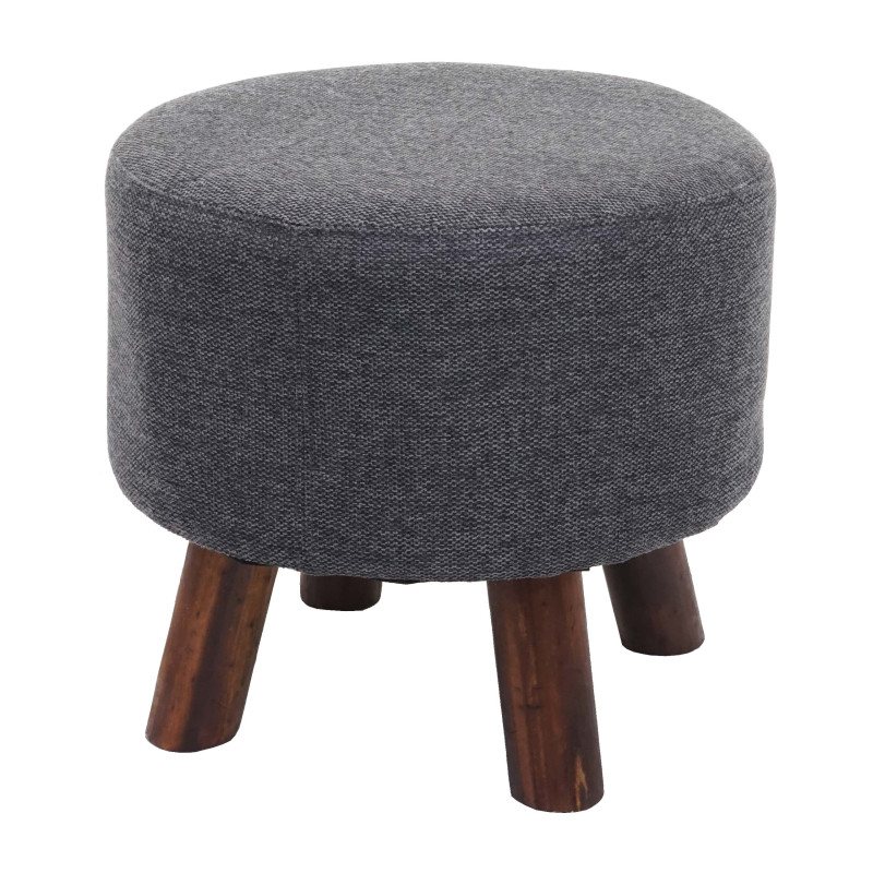 Tabouret tabouret ottoman pouf, Ø 42cm rond - tissu/textile gris anthracite