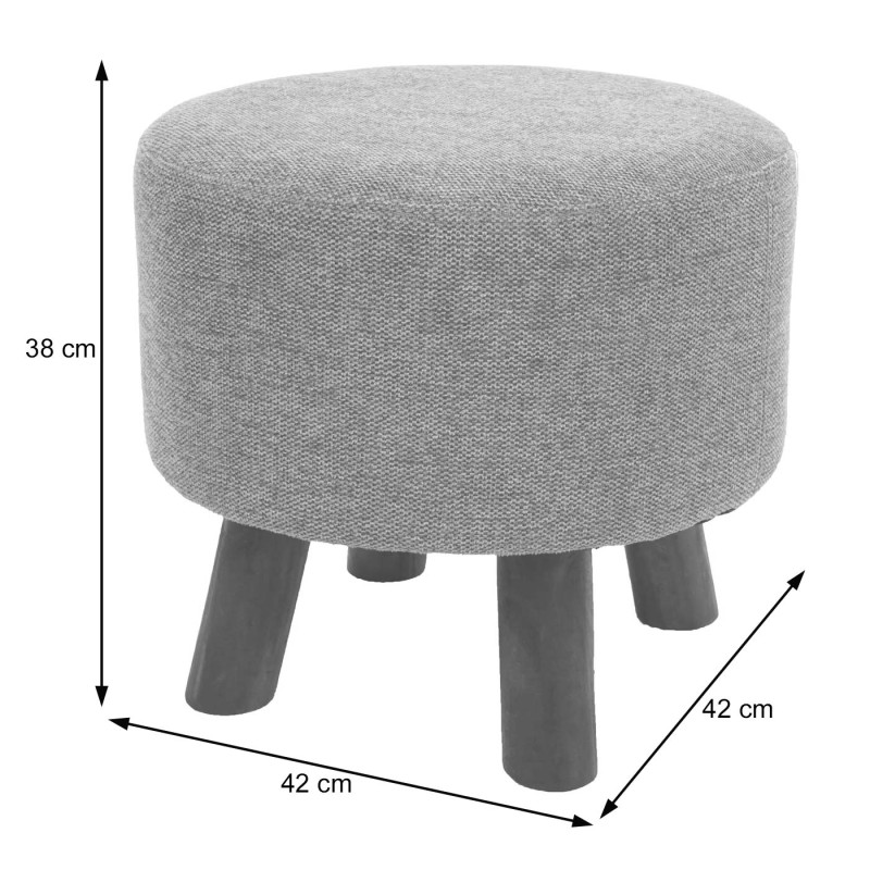 Tabouret tabouret ottoman pouf, Ø 42cm rond - tissu/textile gris clair