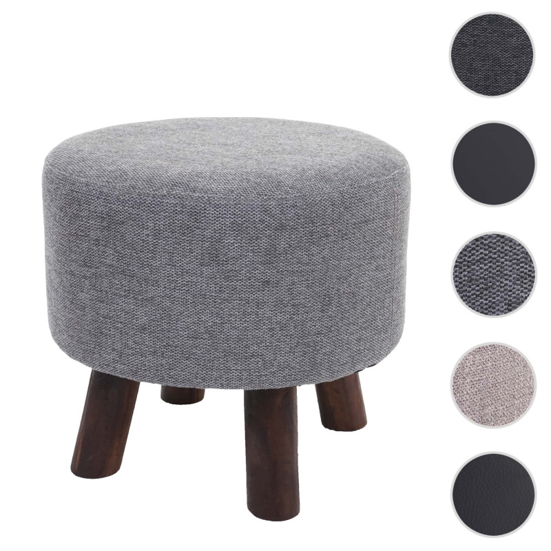 Tabouret tabouret ottoman pouf, Ø 42cm rond - tissu/textile gris clair