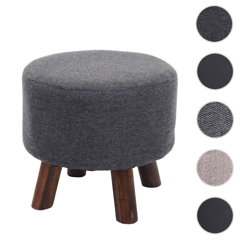 Tabouret tabouret ottoman pouf, Ø 42cm rond - tissu/textile gris anthracite