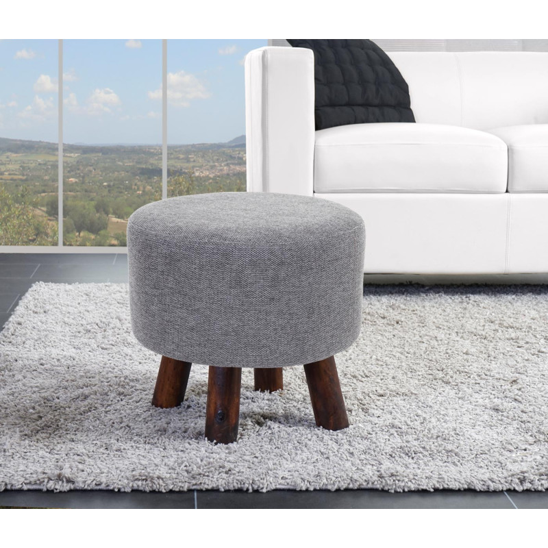 Tabouret tabouret ottoman pouf, Ø 42cm rond - tissu/textile gris clair