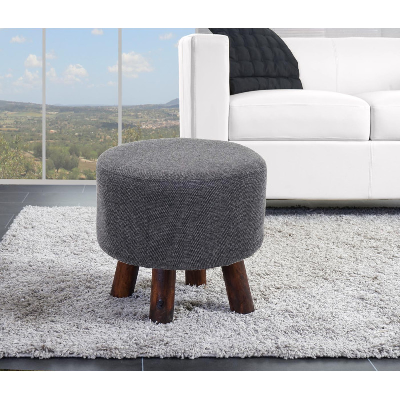 Tabouret tabouret ottoman pouf, Ø 42cm rond - tissu/textile gris anthracite