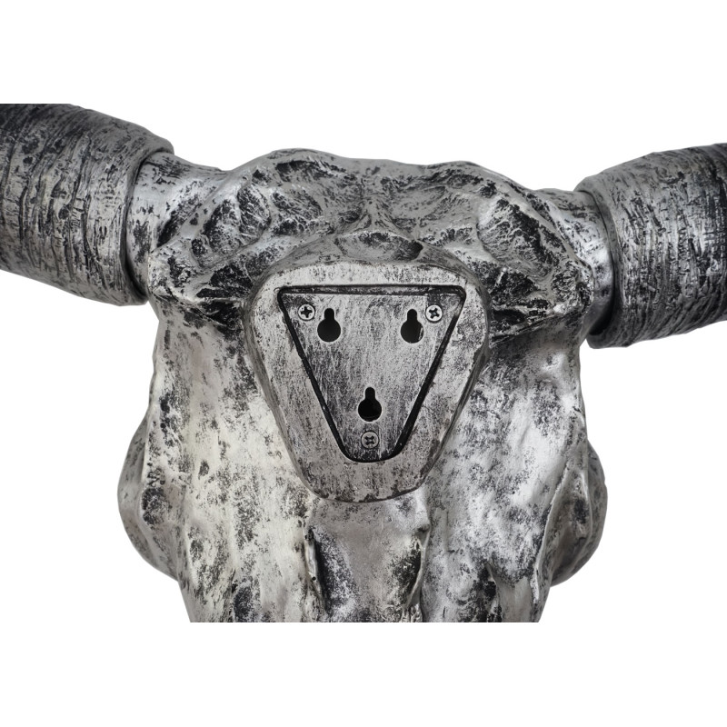 Crâne déco 132cm trophée tête de taureau en polyrésine, intérieur/extérieur - argent