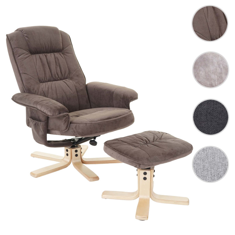 Fauteuil de télé M56, fauteuil de relaxation avec tabouret, tissu - gris foncé