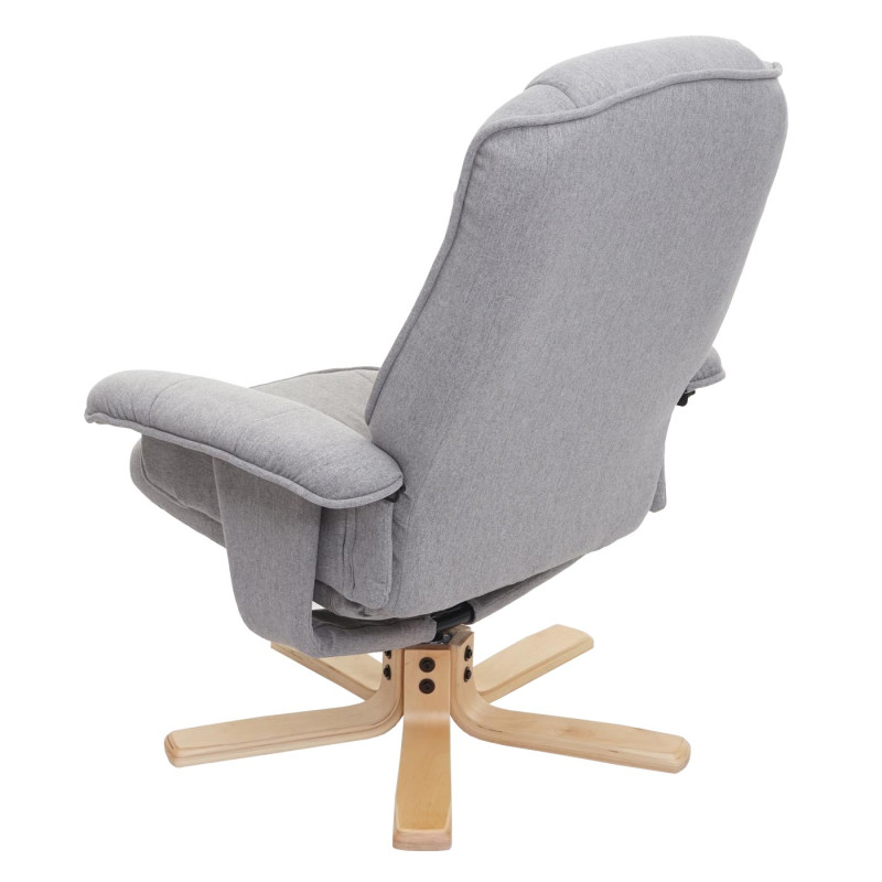 Fauteuil de télé M56, fauteuil de relaxation avec tabouret, tissu - gris clair