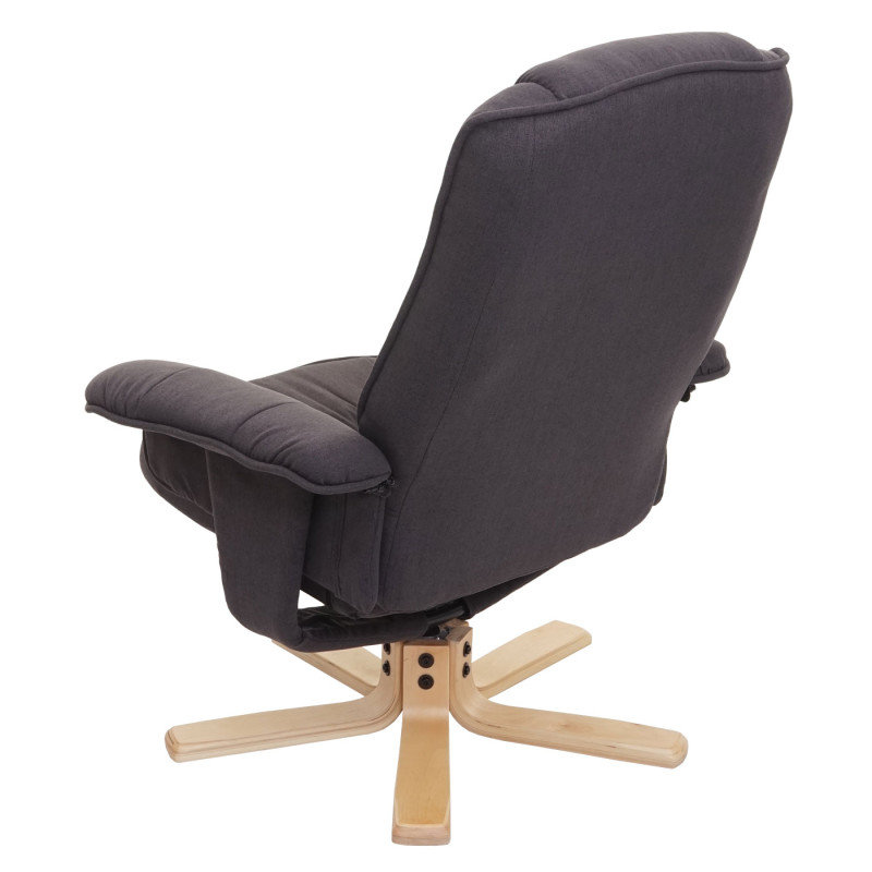 Fauteuil de télé M56, fauteuil de relaxation avec tabouret, tissu - gris foncé