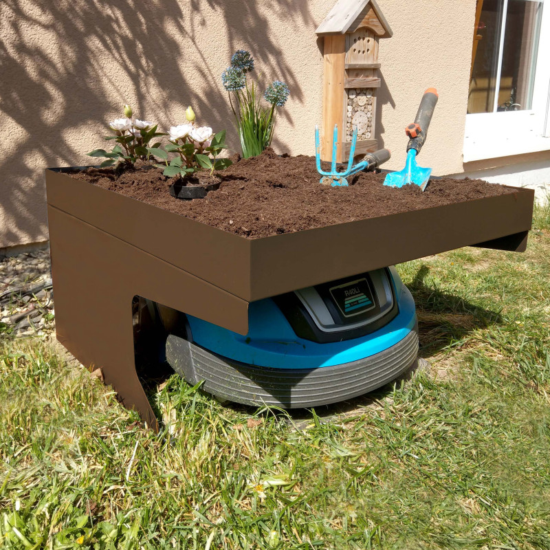 Garage pour tondeuse robot avec jardinière Toit, Abri pour tondeuse robot, marron