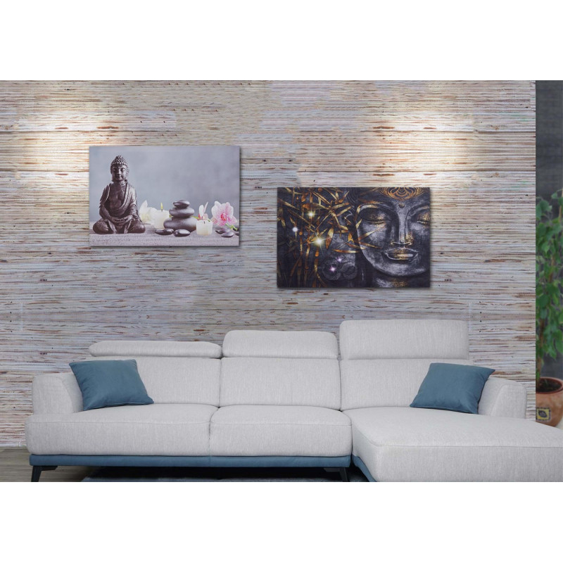 2x LED toile d'image image murale lumineuse 40x60cm, minuterie - Bouddha + bougies