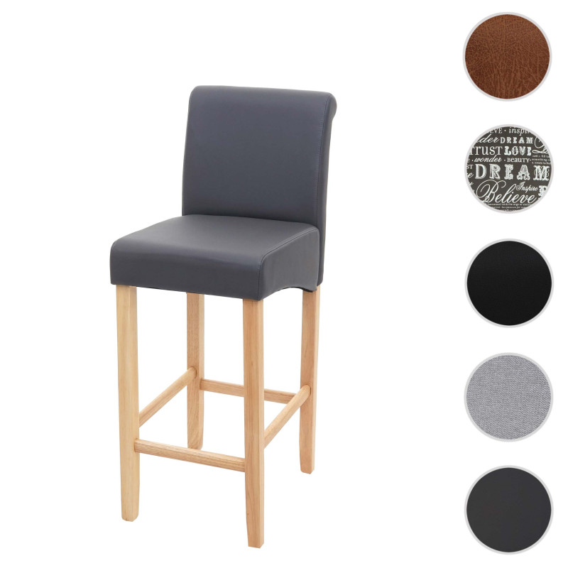 Tabouret de bar tabouret de comptoir, bois - gris mat, pieds clair, similicuir